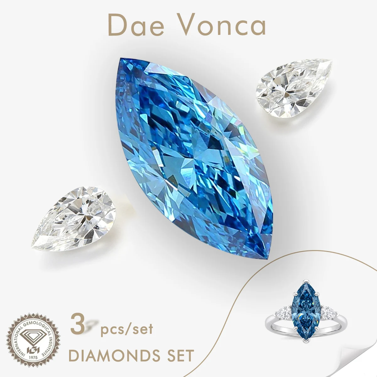 

3pcs Blue Marquise Lab Grown Diamonds Set IGI CVD/HPHT Marquise & Pear Loose Diamonds For Making Rings