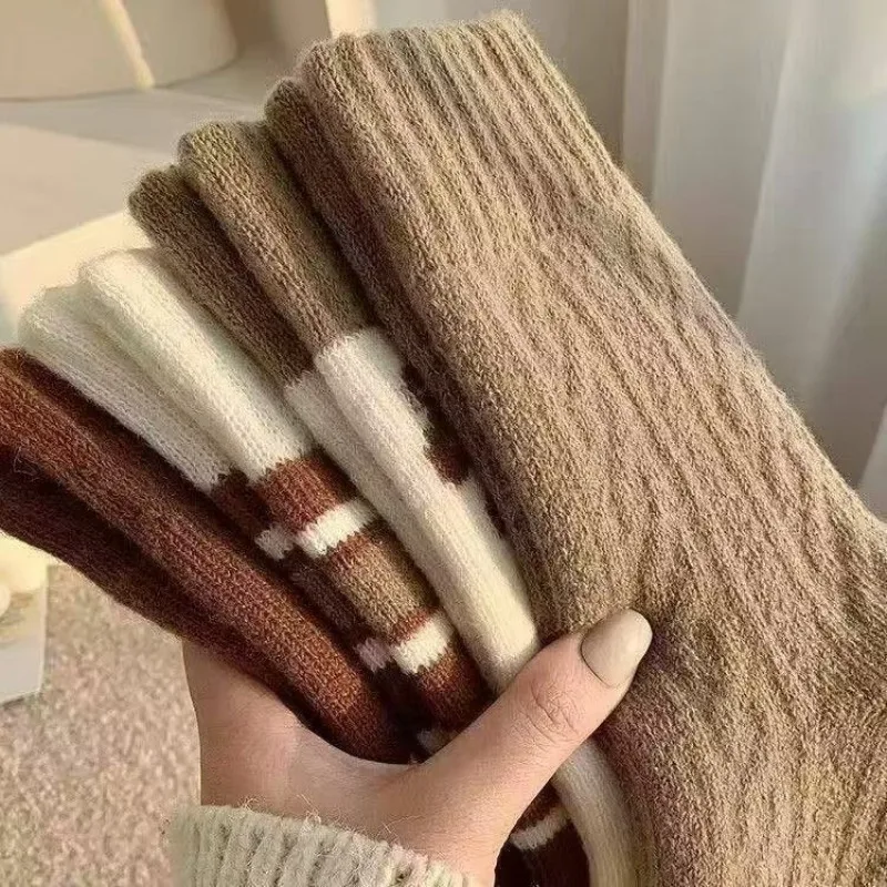 4 pares meias térmicas longas femininas outono e inverno doce meados de bezerro engrossado quente extra grosso meias confortáveis atacado 2025