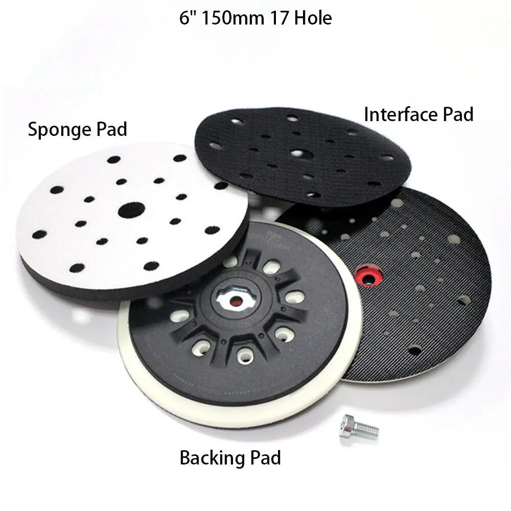 

6" Inch 150mm 17 Hole M8 Thread Hook & Loop Backing Pad / Soft Sponge Interface Pad Abrasives Grinding and Polishing