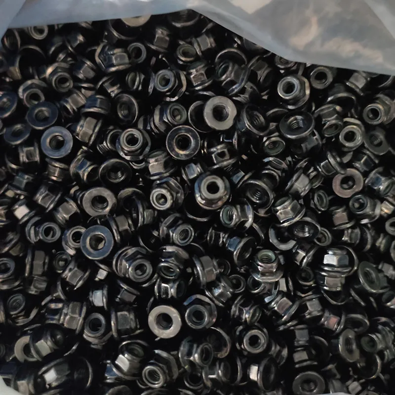 10/5pcs M3 M4 M5 M6 M8 Black Carbon Steel Hex Flange Nylon Insert Lock Nut Self-locking Nylock Locknut