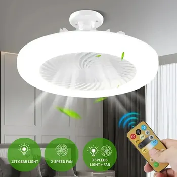 Smart remote control ceiling fan with LED lighting ceiling fan lights remote control with E27 converter base for living room