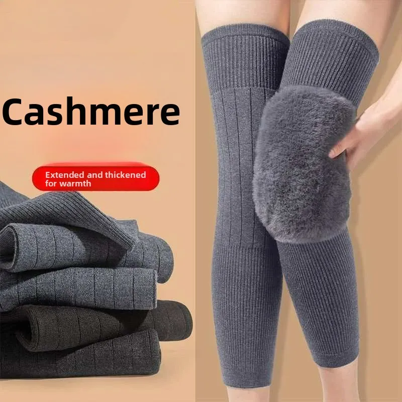 Draagbare warme kasjmier kniebeschermers om oude koude benen warm te houden voor gewrichten voor dames en heren, lange mouwen voor ouderen