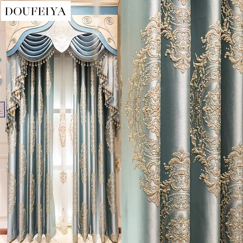 

Curtains for Living Dining Room Bedroom European Style Embroidered Jacquard Palace Luxury Villas Blackout Window Drape Custom