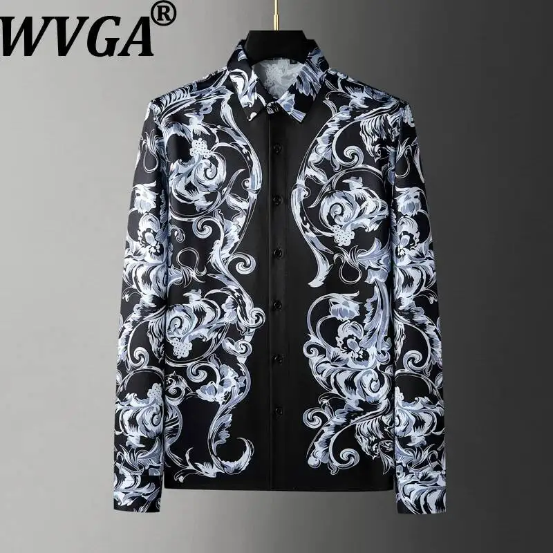 

WVGA Summer New Man Fashionable Long-Sleeve Shirt Niche Chic Casual Floral Decoration Wrinkle-Resistant Non-Iron Tops Ins W23439