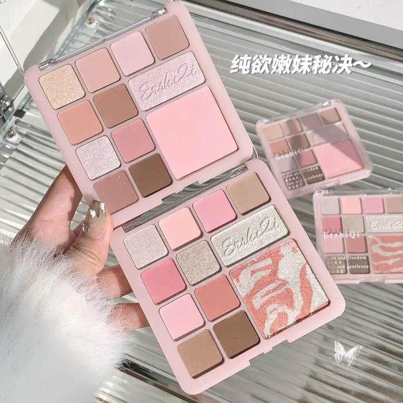 Ombretto a 9 colori a bassa saturazione Fine Shimmer Evidenzia fard rosa Fard perlato Ombretto Occhi Trucco viso