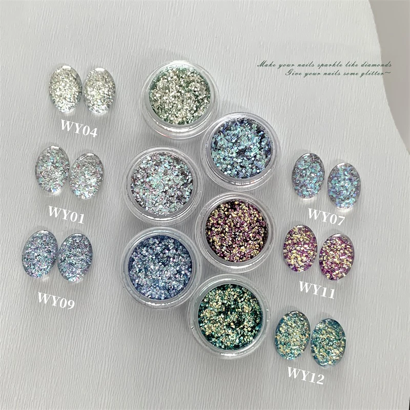 HNDO gemischte reflektierende Flocken, Blaseneffekt, glitzernde Pailletten, Nagelglitzer für Maniküre-Design, Dekoration, Pulver, glänzende Materialien
