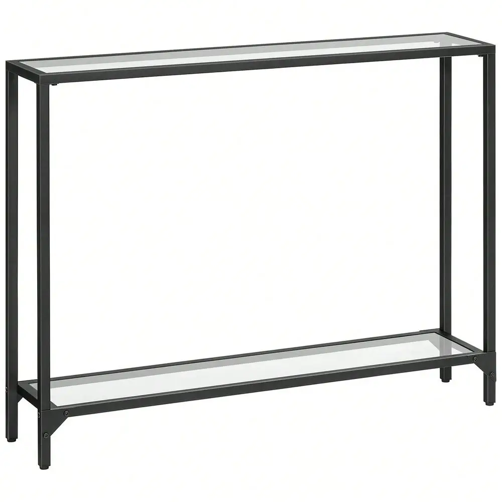 

39.4 Black Console Table, Tempered Glass Sofa Table, Modern Entryway Table, Narrow Couch Table, Metal Frame, For Living Room, H