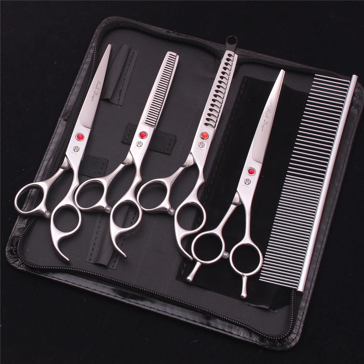 Paarse Draak Hond Grooming Schaar Kit 7 "6.5" Roestvrij Huisdier Gebogen Schaar Dunner Schaar Rechte Schaar Chunker Z3002