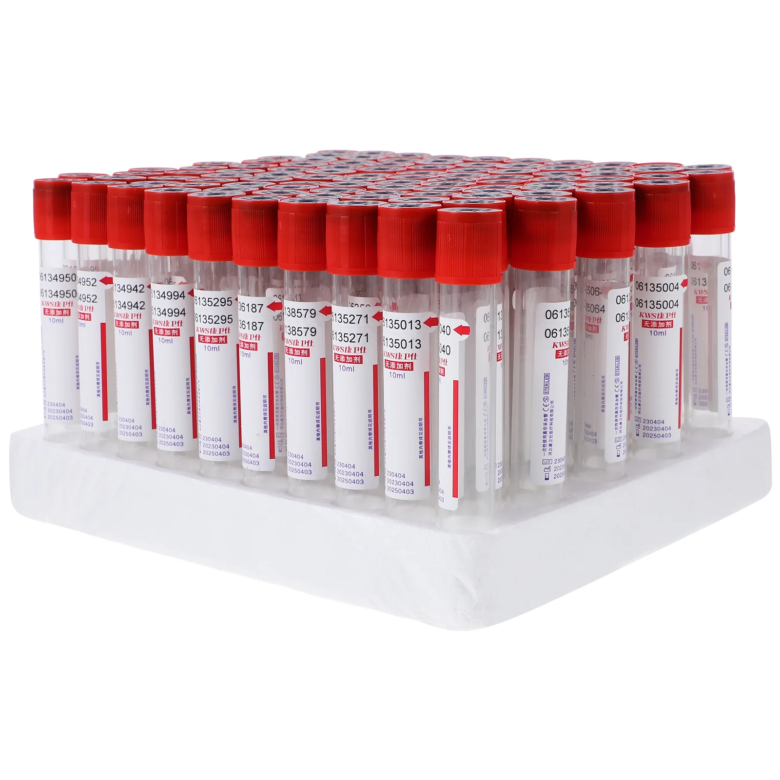 

100 Pcs 10ml Blood Collection Tube Test Tubes with Lids Negative Pressure Red Cover Collector Plastic Glass