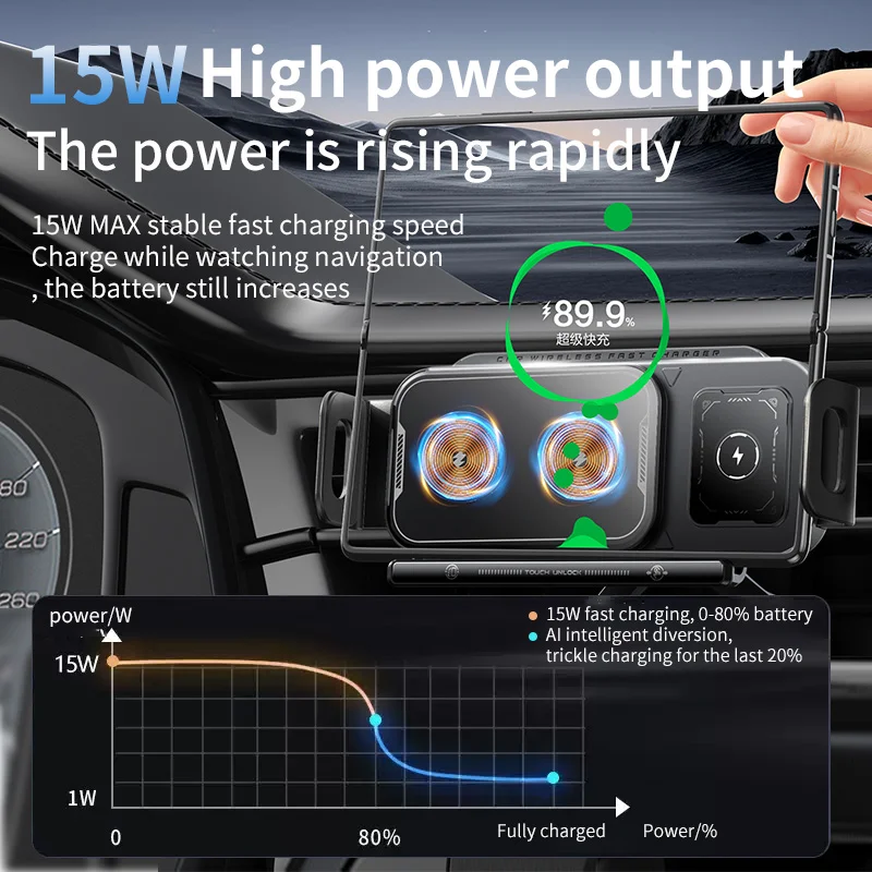 360° Rotation 15W Car Phone Wireless Charger Holder for Samsung Galaxy Fold 6 5 4 3 Z Flip Iphone 15 Pro Max Wireless Charger view 4