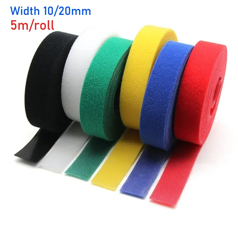 5m/roll Color Nylon Cable Ties Power Wire Loop Tape Multifunction Nylon Straps Fastener Reusable Self Adhesive Tape