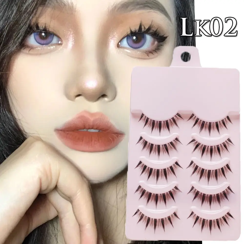 5 Pairs Woman's Fashion Thick Long Reusable Cross False Eyelashes 3D Faux Mink Hair Little Devil