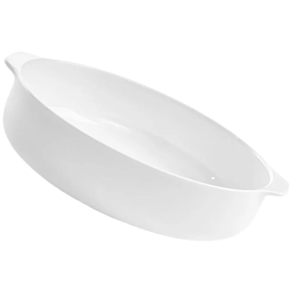 Ceramic Baking Dish White Pie Pan Double Handle Plate Oven Safe for Roasting Cheese Pizza Bowl Appetizer Ceramic Bowl