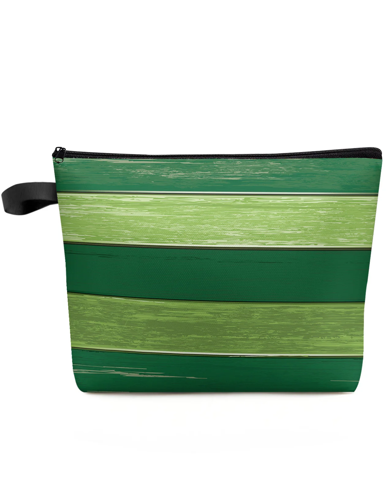 Vintage Farm Barn Wood Grain Green Gradient Custom Cosmetic Bag Portable Makeup Storage Pouch Women Waterproof Pencil Case