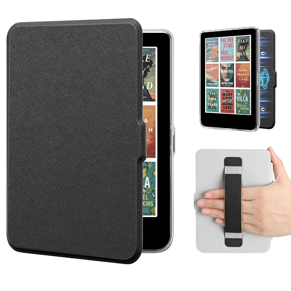Coque arrière transparente à adsorption détachable pour Kobo Clara Colour / BW / 2E, 6 pouces, avec dragonne ergonomique, fonction réveil/veille automatique