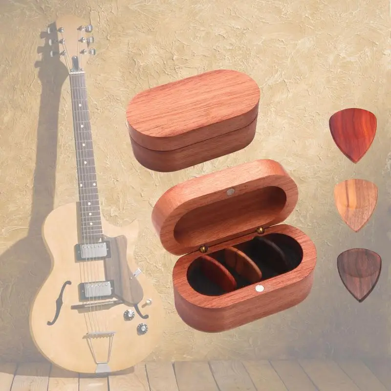 1pcs Guitar Pick Holder Wooden Plectrum Guitar Case Mediator Storage Box Bass Pack Jazz Gift