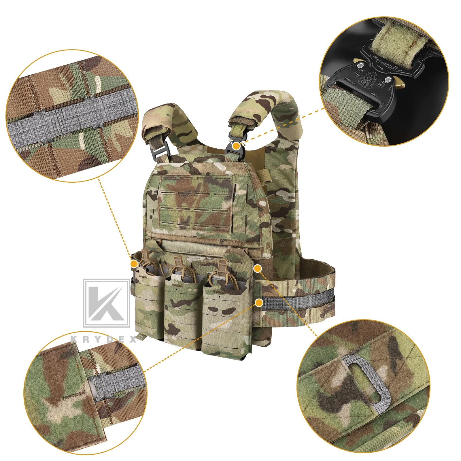 Imagem -02 - Krydex-colete Tático de Placa Transportadora Molle Frontal Triplo Magazine Pouch Assult Cummerbund para o Combate à Caça ao ar Livre 500d Fcpc v5