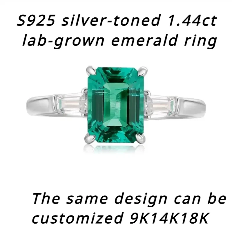 

YanYao Jewelry Classic Design S925 Silver 1.44ct Lab-Grown Emerald Ring Women's customizable white gold