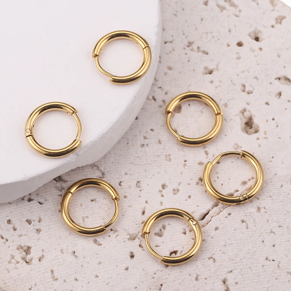 6pcs 2/2.5mm width Stainless Steel Gold-Plate Round Earrings Hoop Earring for Women Fashion Earrings Korean Jewelry gifts