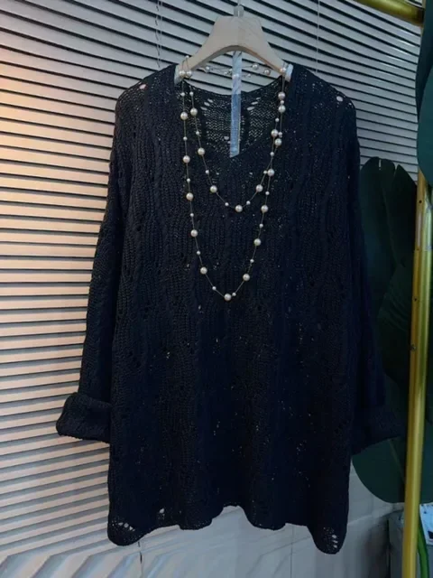 

Пуловеры больших размеров для женщин, джемпер с длинным рукавом и v-образным вырезом, повседневный модный вязаный тонкий свитер Sueter Mujer