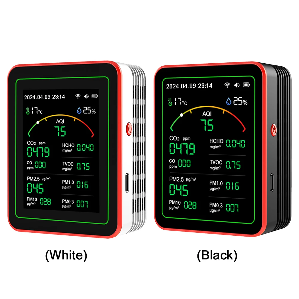 واي فاي 15 في 1 مراقبة جودة الهواء الداخلي TFT عرض المحمولة AQI PM0.3-10 مستشعر الغاز CO CO2 TVOC HCHO أدوات قياس ثاني أكسيد