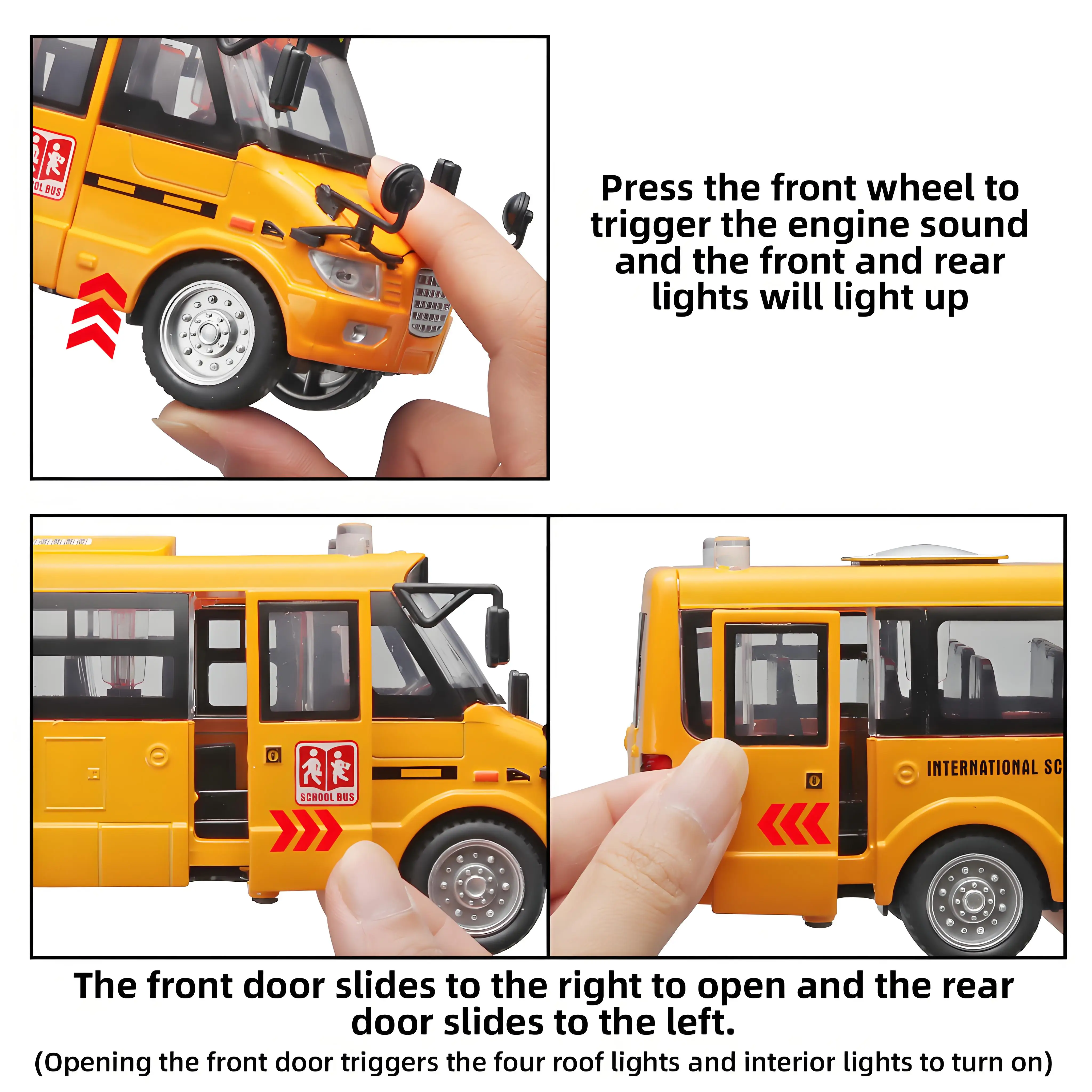 Alloy die-cast yellow school bus model - with simulated sound - lights and open doors for toddlers - toys for children aged 4-8