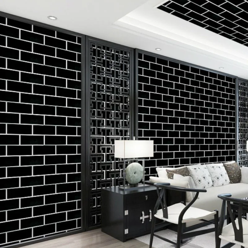 40cm Decorative Walls Paper Wall Stickers Adhesive Wall Wallpaper Waterproof and Anti Fouling Living Room Black Brick Pattern
