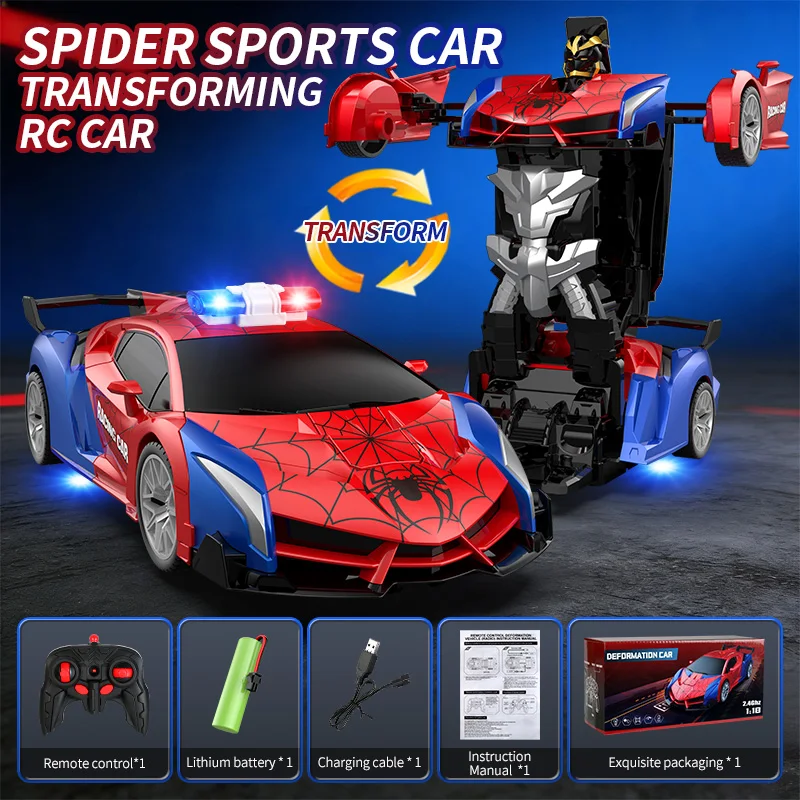 Coche Teledirigido Robot Araña 2 En 1 – Transforma De Coche A Robot, Control 2.4GHz, Resistente Y Fácil De Manejar Para Niños De 3 Años O Más