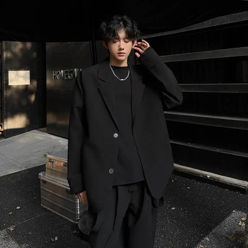 WTHT Fashion Men's Solid Color Shoulder Pads Blazer Coats Trendy 2025 Autumn Turn Down Collar Double Buckle Jckets Amle 2A2166