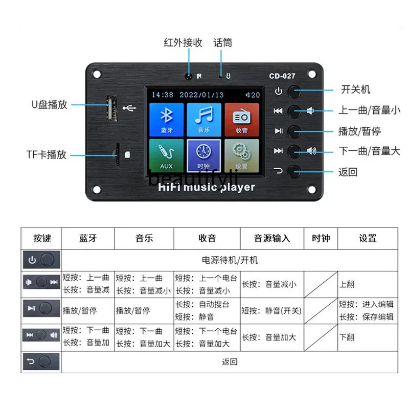 Asmt42 شاشة ملونة لوحة فك تشفير الصوت اللوحة الرئيسية بلوتوث كلمات السيارة متزامن فك تشفير الصوت بدون فقدان
