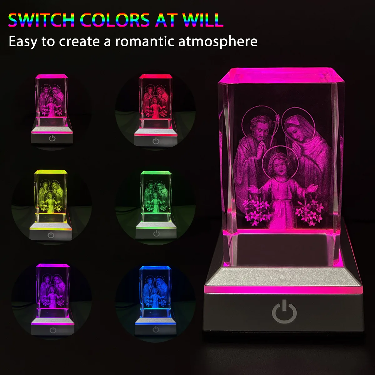 

‌3D Jesus Laser Crystal Cube - Religious with LED Base, Christian Gift for Home Decor (5x5cm Engraved Glass Art)