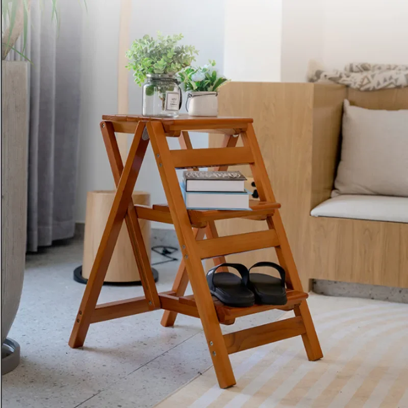

Multi-Functional Folding Ladder Chair, Wooden Step Stool, Stable Load-Bearing Kitchen Step, Home Ladder Space-Saving
