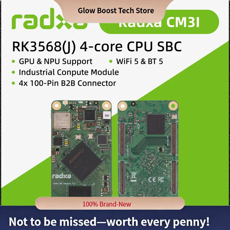 

Glow Radxa CM3I RK3568(J) 4-жильный промышленный вычислительный модуль процессора, графический процессор, NPU, 4K и 4x100-контактный разъем B2B, одиночный кабан