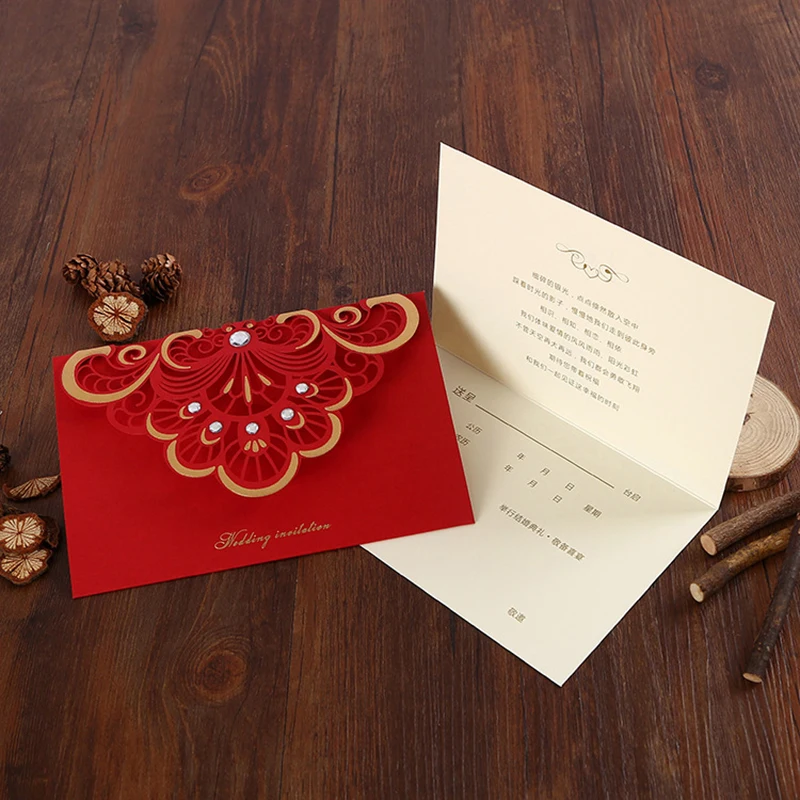 Korean Style Concise Love Promise Three-dimensional Diamond Invitation, New Creative Hot Stamping Wedding Invitation Red Envelop