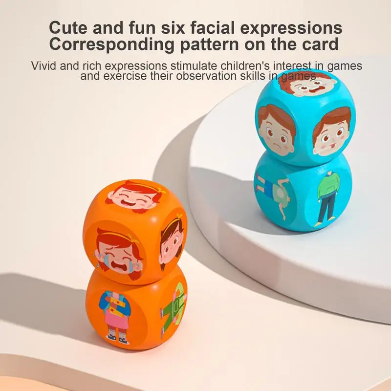 Wooden Matching Game Expression Puzzles Face Changing Cube Toys With Bell 4X Building Blocks Family Board Games For Kids And