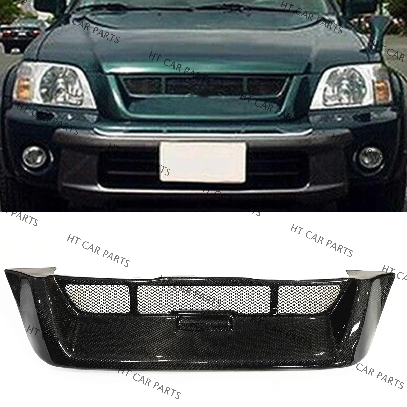 For Honda CR-V 06.1997-2001 1997 1998 1999 2000 2001 1PCS Carbon Fiber Black Front Bumper Grille Cover