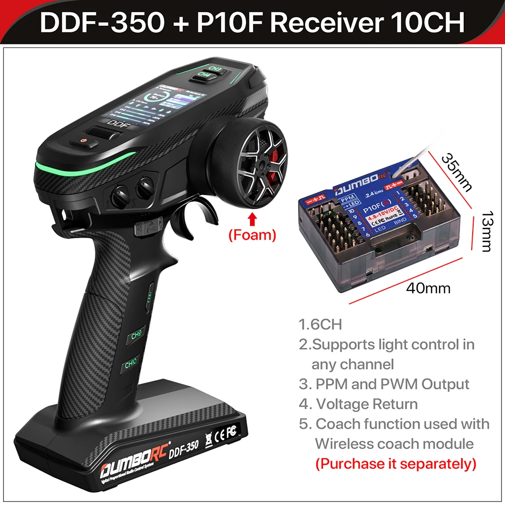DUMBORC 2.4G 10CH Digitale Radio Afstandsbediening DDF-350 Zender met Ontvanger voor RC Auto Boot Tank LCD FHSS Systeem