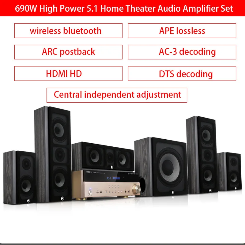 690W Home High-power 5.1 Amplifier 5.1 Home Theater Audio Set HiFi HD DTS Decoding Amplifier Living Room Surround TV Speaker