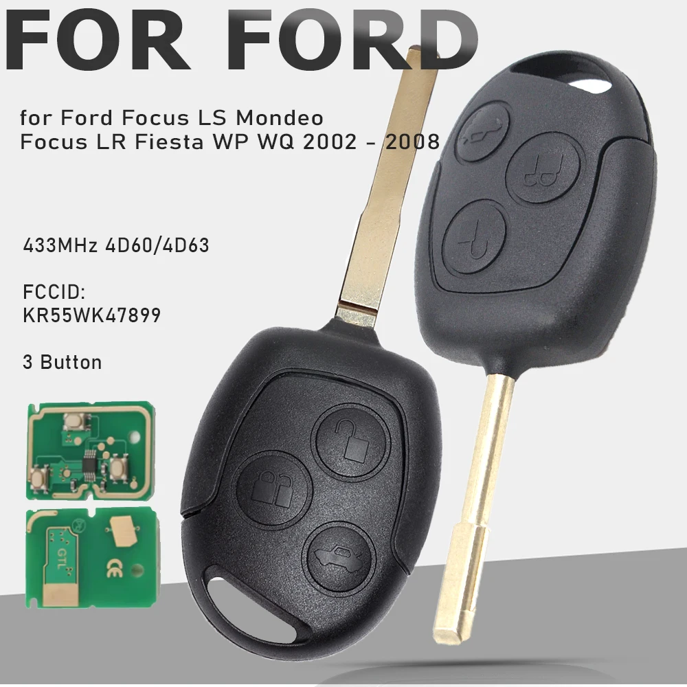 KEYECU Remote Key Fob 433MHz 4D60/4D63 for Ford Focus LS Mondeo Focus LR Fiesta WP WQ 2002 2003 2004 2005 2006 2007 2008