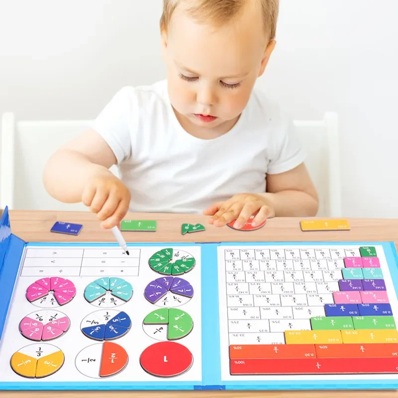 Magnetic Fraction Learning Math Toy Montessori Arithmetic Teaching Aids Wooden Book Educational Toys For Children Christmas Gift