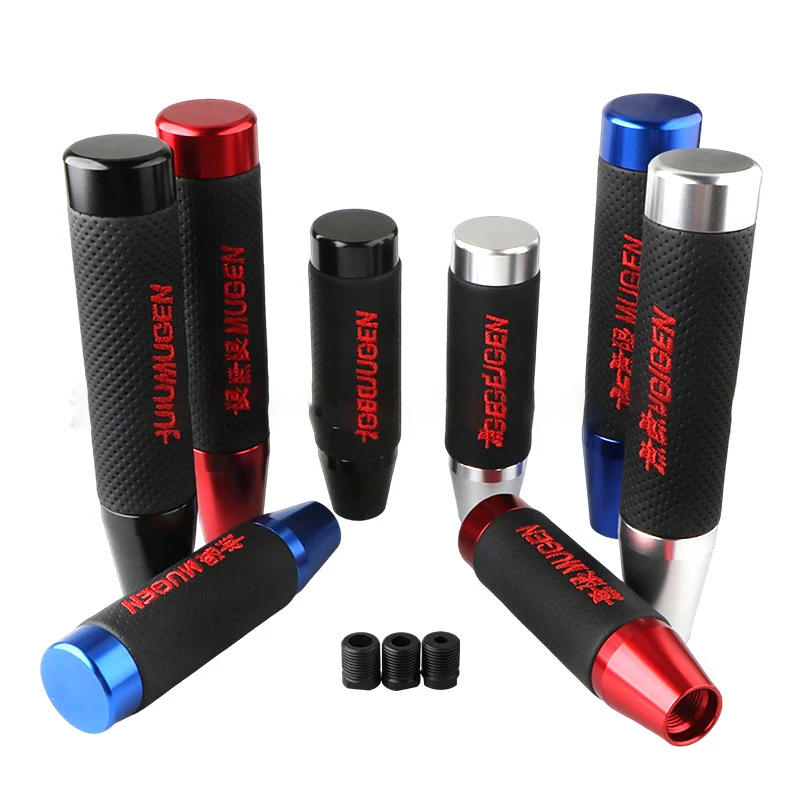 13cm 18cm Universal Aluminum+Leather Style Mugen Black/Red Gear Shift Knob Extended Manual Transmission Gear Shift Lever Knob