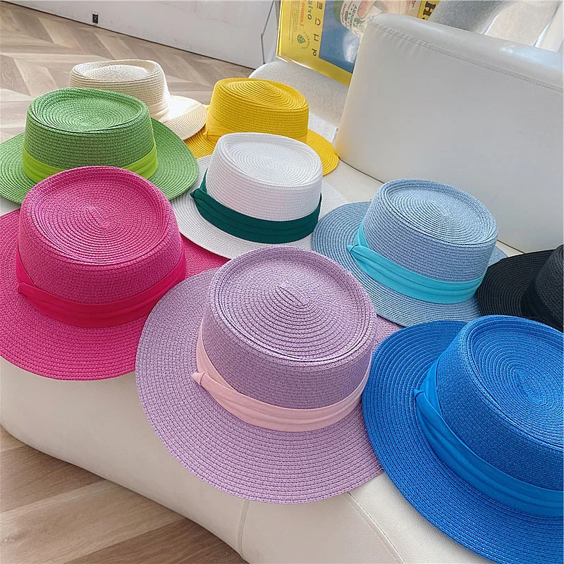 Bumpy top straw hat new color ribbon accessories sun hat outdoor straw hat sun beach hat men and women