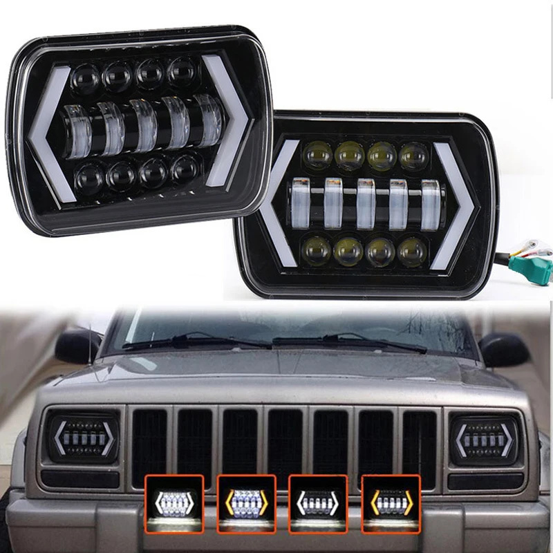 5x7' 55W Led Headlights For Cherokee XJ Patrol Y60 Truck 4x4 Offroad Rectangular Square Led Headlight with Turn Single DRL