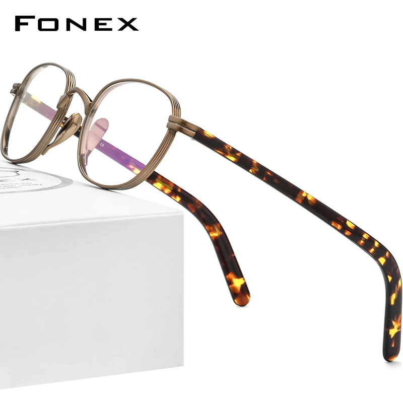 FONEX Pure Titanium Glasses Frame Men Brand Design Retro Square Eyeglasses Japanese Style High-end Quality Vintage Eyewear 85653