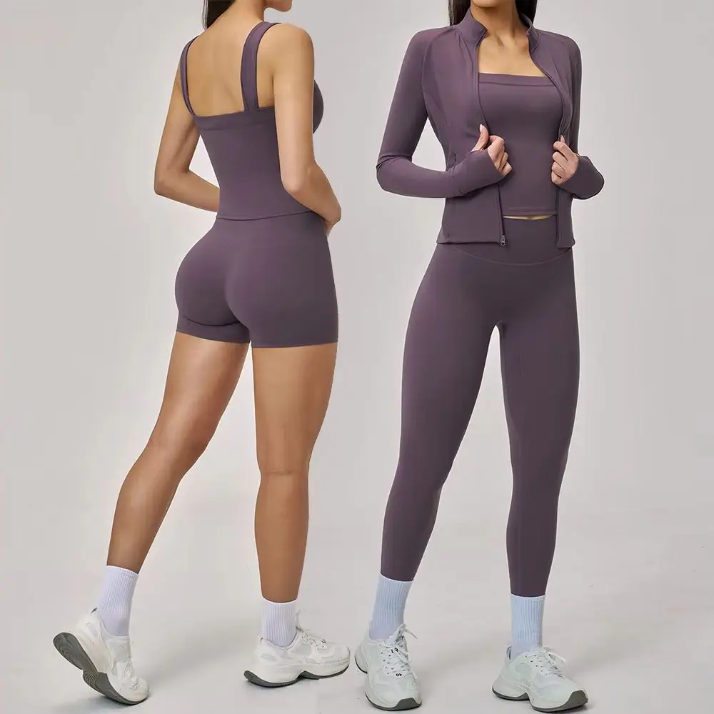 2/3PCS Women's Tracksuit Yoga Set Workout Outfits Sportswear Gym Clothing High Waist Leggings Fitness Long Sleeved Sports Suits