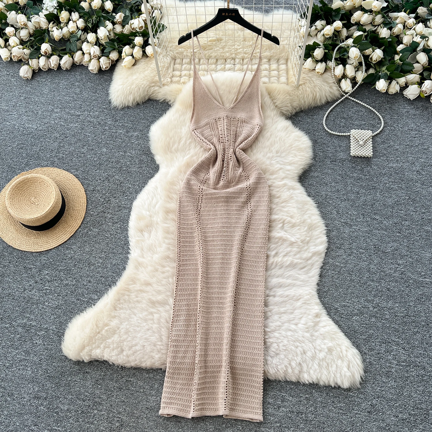 Chic vintage Sexy scava fuori Maglia Fata Estate slim Donna Boho Vestito estivo abbigliamento donna Abito lungo