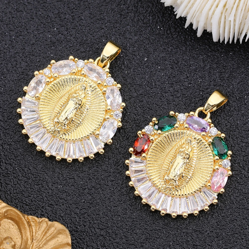 Juya Micro Pave Zircon 18K Real Gold Plated Saint Mary Virgin Charms Pendant For DIY Christian Rosary Talisman Jewelry Making