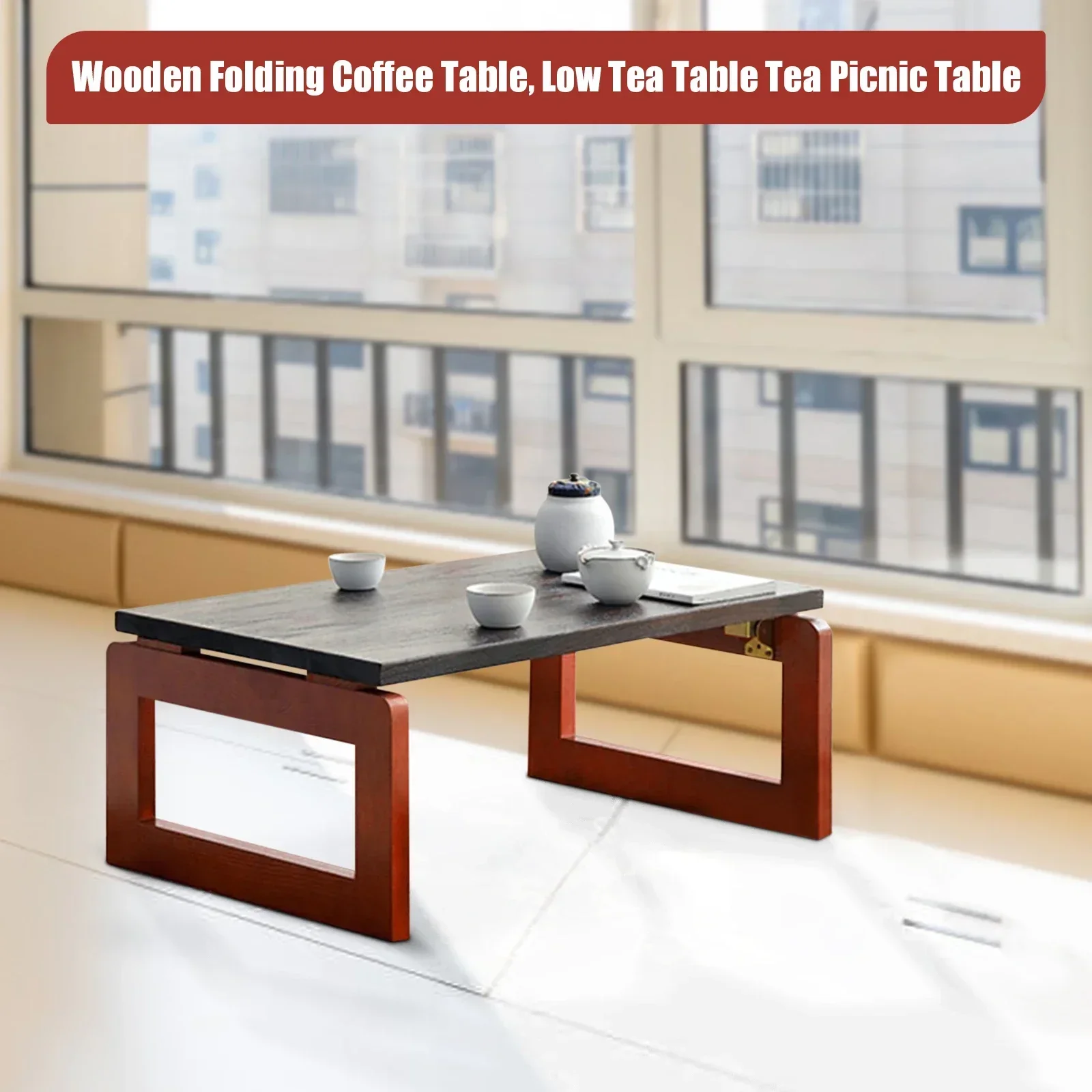 

Collapsible Coffee Table Foldable Wood Mid Century Desk Computer Stand Vintage Tea Table for Living Room Furniture Home Decor