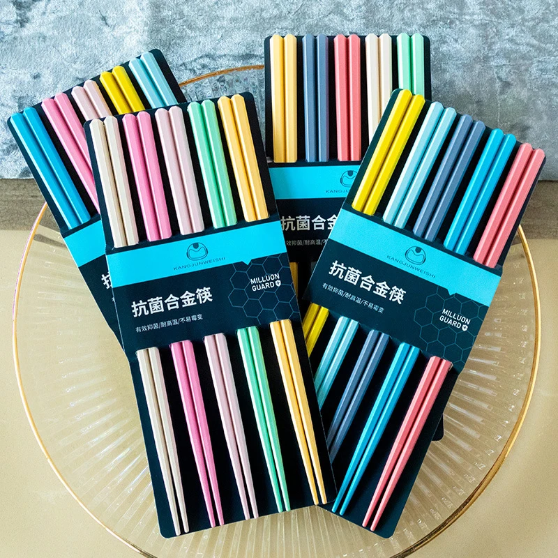 5Pairs Chinese Chopsticks Reusable Mixed Color Chopstick Sushi Noodle Sticks Household Kitchen Tools Party Supplies