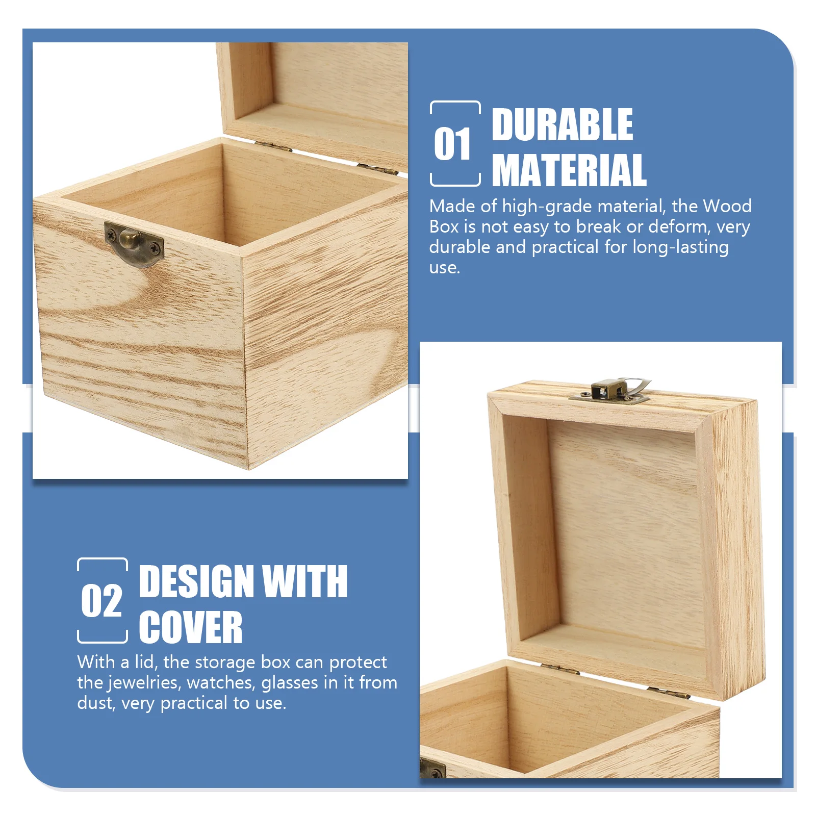 

4Pcs Large Wooden Keepsake Box Vintage Style Unfinished Surface with Front Lock for Jewelry Cards Collectibles Desktop Storage